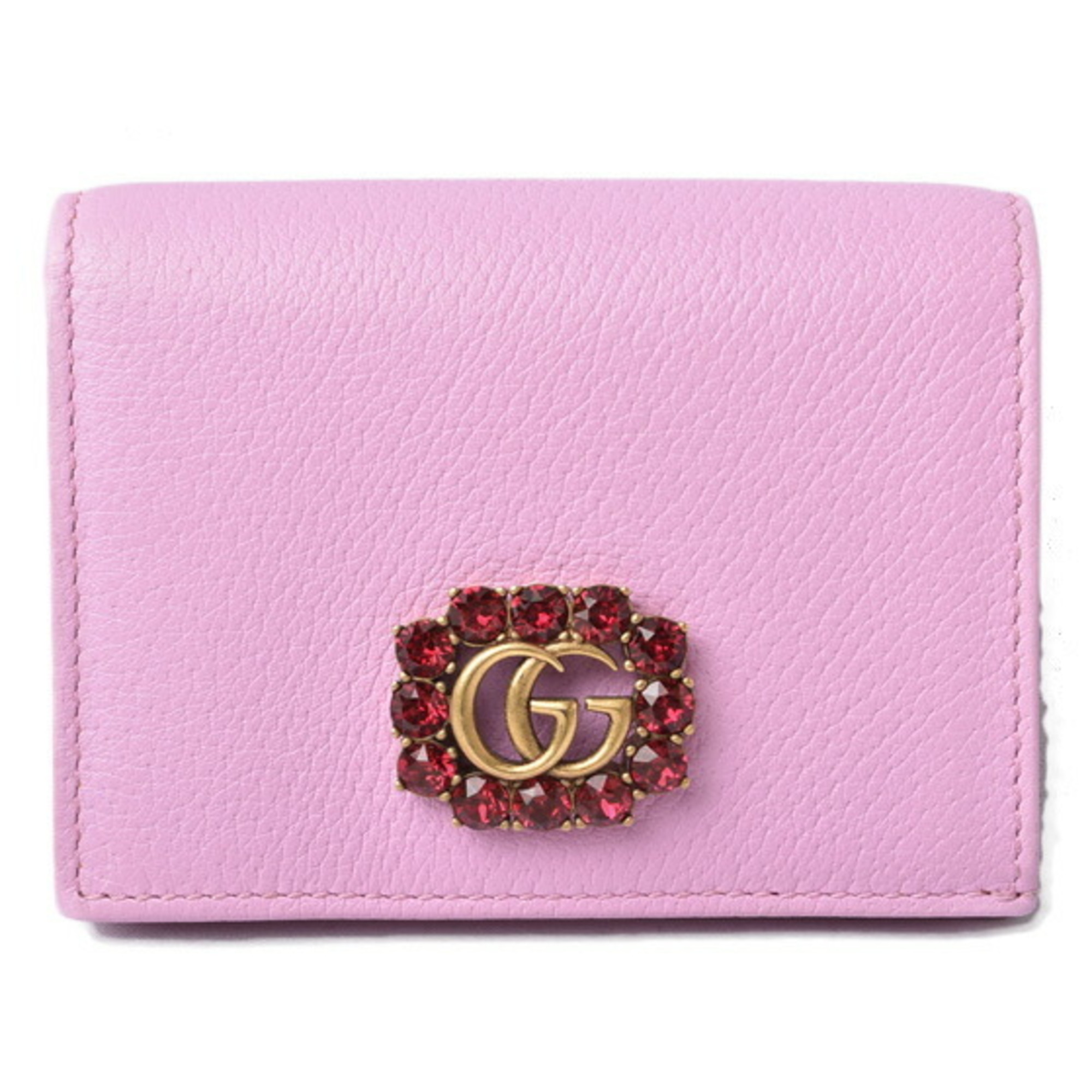 Gucci Mini Wallet / Coin Case Folding 499783 Gg Marmont Rhinestone Rose Pink